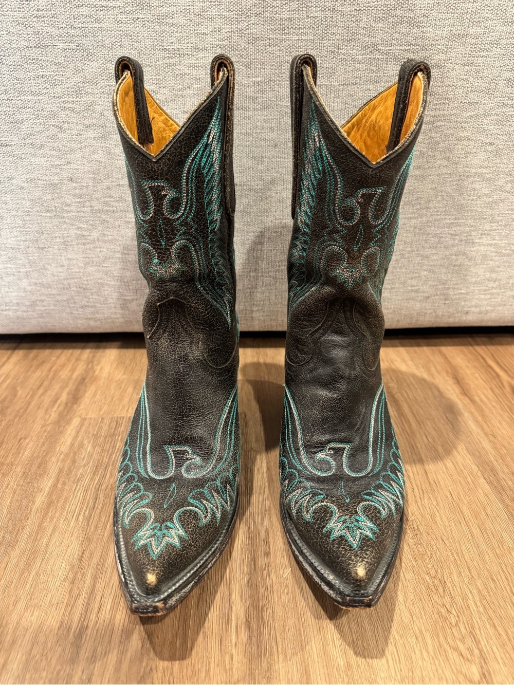 Old Gringo Black Leather Western Boots with Teal Stitching